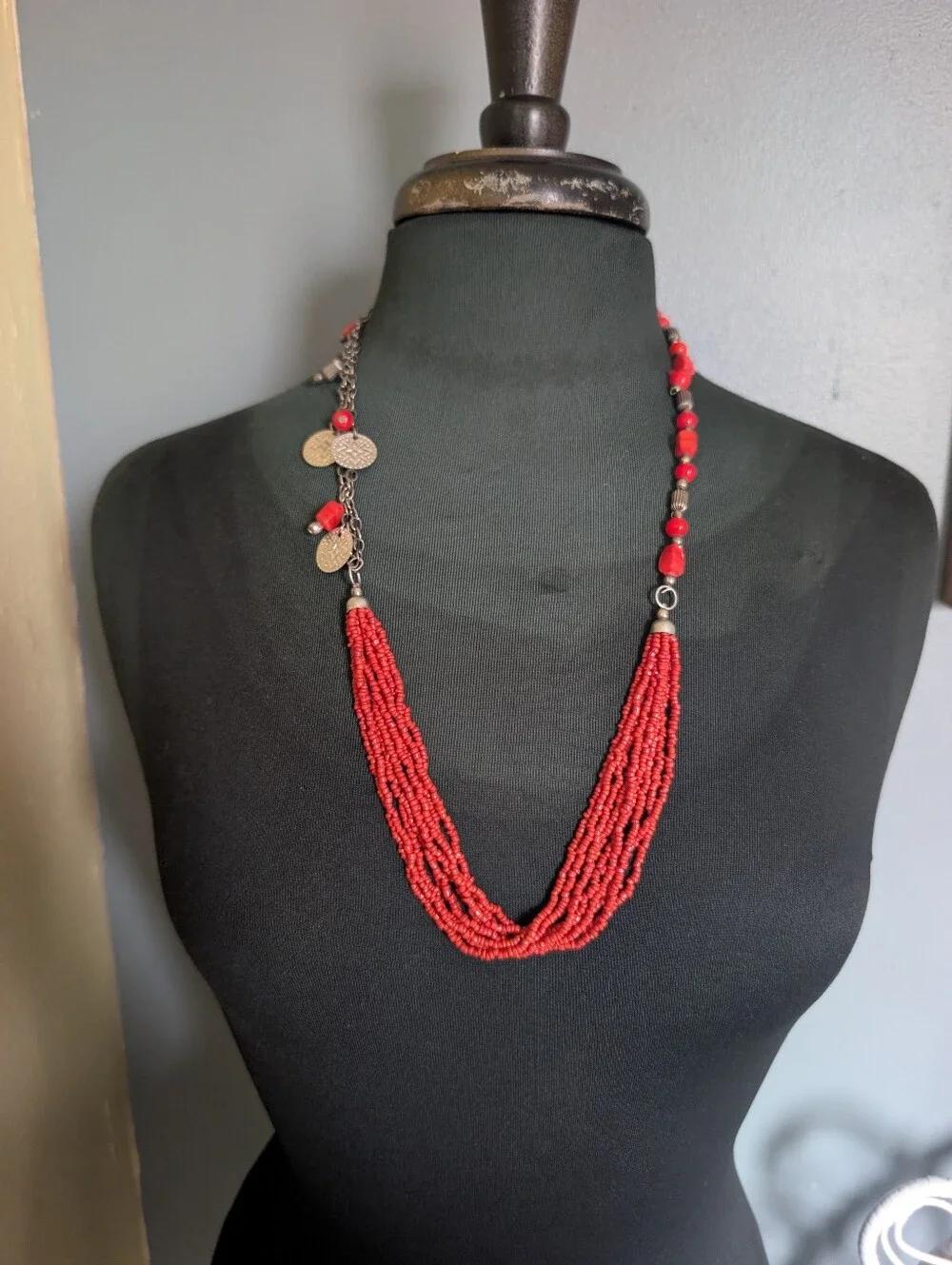 Southwestern Style Red Beaded Multi-Strand Necklace